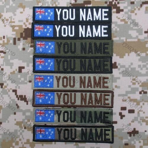 Australia Flag Custom Custom Name tape patch Hook and loop Embroidery custom patch Multicam Green ACU Black AU FG Tan