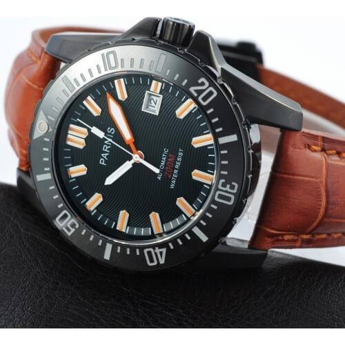 Parnis 44mm Automatic Diver Watch Waterproof 200m Metal Mechanical Mens Watches Sapphire Glass Top Luxury Brand Wristwatch Men