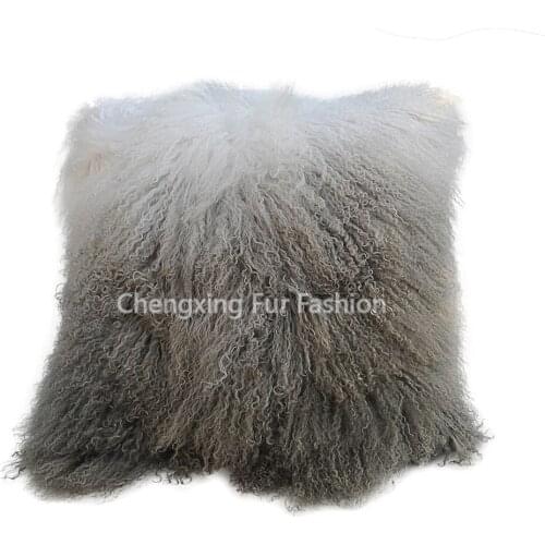 CX-D-57A Super Soft Plush Seat Cushion Cover 50x50cm Tip Dyed Real Mongolian Lamb Fur Chair Pillow Cover
