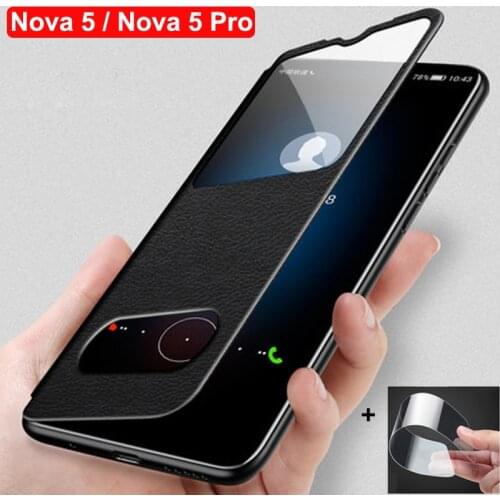 For Huawei Nova 5 case Nova5 pro back cover open window Flip Leather Case For Huawei Nova 5 pro Phone Cases Nova5pro shell 6.39"