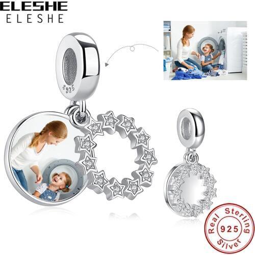 ELESHE 100% 925 Sterling Silver Inspirational Stars Dangle Charms Fit Original Bracelets for Women Customize Photo DIY Jewelry