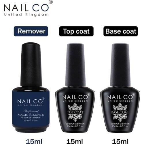 NAILCO No Wipe Top Coat Base Coat For Gel Polish UV Nail Art Tips Manicure Gel Nail Polish Color Gel Polish esmalte semi Remover