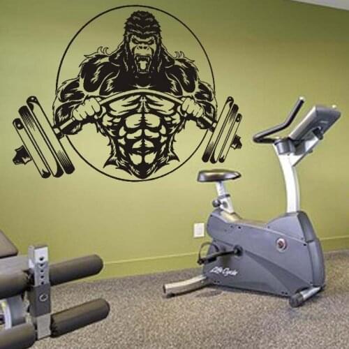 Gorilla Gym Sticker Fitness Dumbbell Decal Body-building Posters Vinyl Wall Decals Pegatina Quadro Decor Mural Gym Sticker