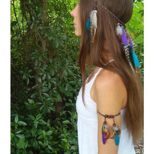 India Bohemian Feather Arm Ethnic Halloween Party Jewelry Women Turkish Gypsy Leather Rope Armlet Charm Bracelet Accessories