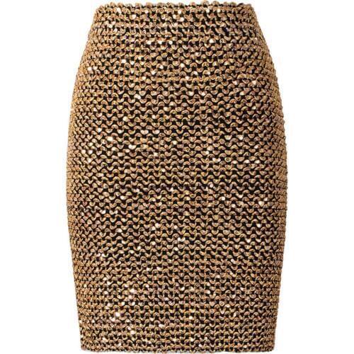 Sexy Women Solid Color Elastic High Waist Sequins Patchwork Bodycon Mini Skirt