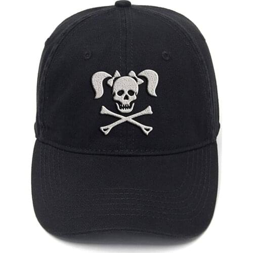 Lyprerazy Skull Crossbones Pigtails Washed Cotton Adjustable Men Women Unisex Hip Hop Cool Flock Printing Baseball Cap