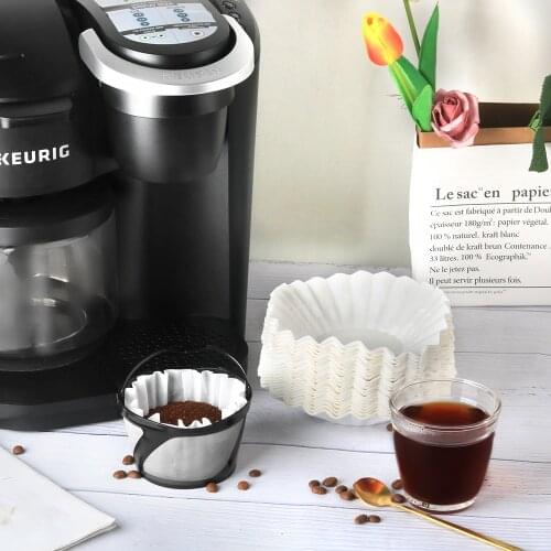 100 Filter Papers Pure-Brewing Reusable Mesh Coffee Filter Basket and Fit for Keurig K-Duo Essentials and K-Duo Brewers Machine