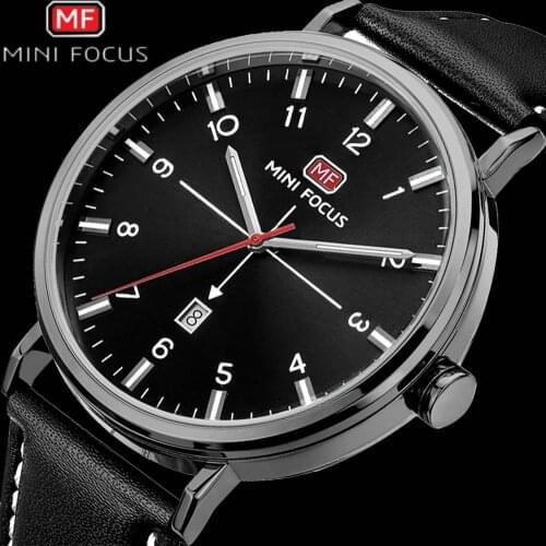 MINIFOCUS Fashion Simple Quartz Watch for Men Luxury Business Sport Watches Calendar Clocks Cool Black Leather Straps Wristwatch