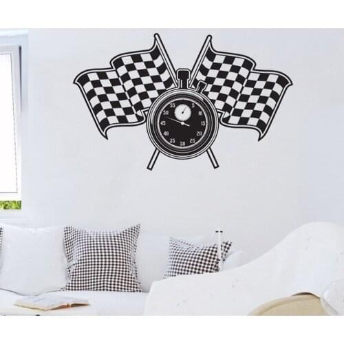 Race Flags Wall Sticker Car Racing Wall Decal Art Mural Kids Children Room Decoration Removable Nursery Decor Poster