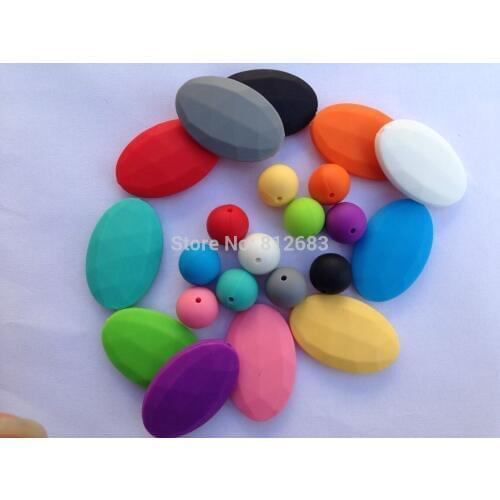 New silicone nursing bead 2in 1Kit 100PCS 15MM MIX bead and 10pcs lagre Chew beads Silicone Teething Necklace Free shipping
