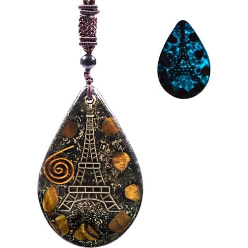 Eiffel Tower Orgonite Necklae Energy Crystal Tiger Eye Orgone Pendant Glow In The Dark Necklace With Adjustable Chain