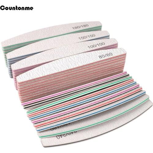 20Pcs/50Pcs Professional Nail Files Strong Thick Sandpaper Half Moon Nail Buffer For Manicure 100/180/240 Sanding Nail Care Tool