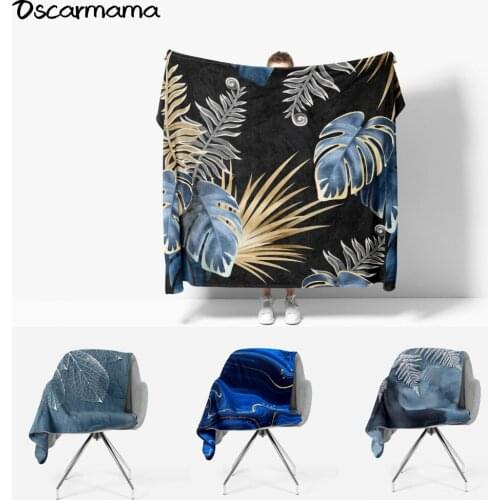 Modern Golden Covered Sliver Leaves Black Navy Blue Bedspread 150x220 Throw Blanket Double Size Desginer Pattern Home Textile