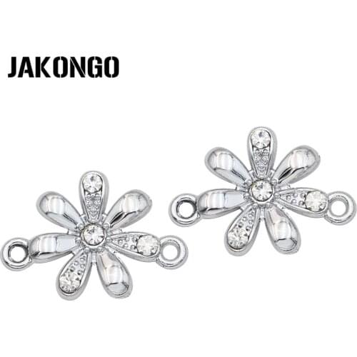 JAKONGO Silver Plated Flower Charm Connector for Jewelry Making Bracelet DIY Accessories Handmade Craft 20x15mm