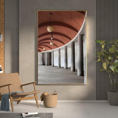 Simple and modern Nordic European style architectural space living room porch mural poster print canvas decorative picture