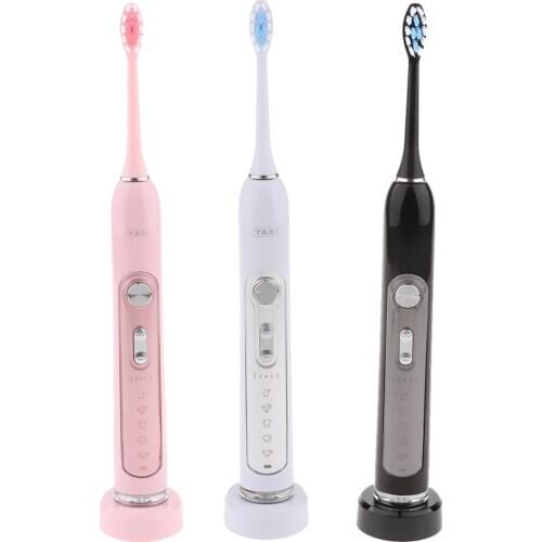 Adult Sonic Toothbrush Electric Toothbrush Rechargeable Power Toothbrush With 3 Replacement Heads White