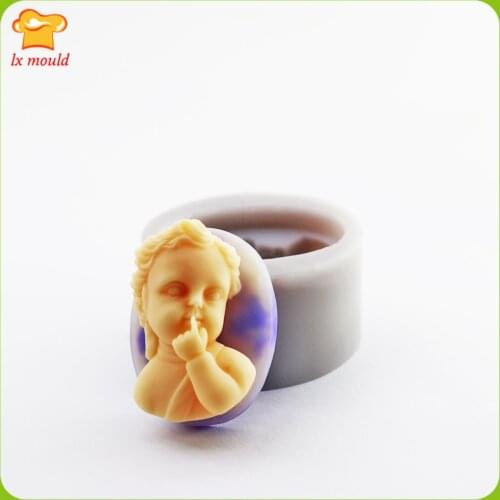 LXYY Little Angel Sucking Finger Silicone Moulds Resin Demstone Fondant Chocolate Mould 3D Doll Head Brooch Molds