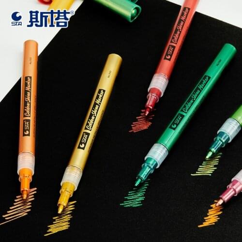 STA 0.8mm Super Metallic Paint Marker Pen Glitter Gel Pen Highlighter Flash Pen For Ceramic Rock Glass Porcelain Mug Wood Art