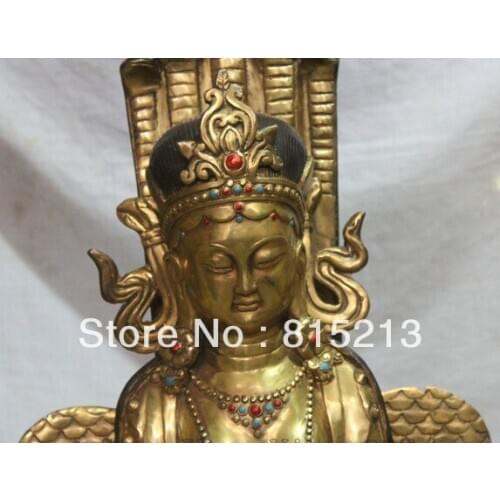 Bi00481 23" Tibet Tibetan Buddhism Bronze Gilt 5-Heads Snake Naga Kanya Buddha Statue