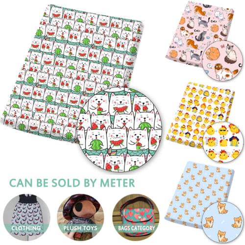 Polyester Cotton Fabric By The Yard Cartoon Cat Dog Printed Cloth Fabric for Dress Sewing Home Textile DIY Crafts Supplies