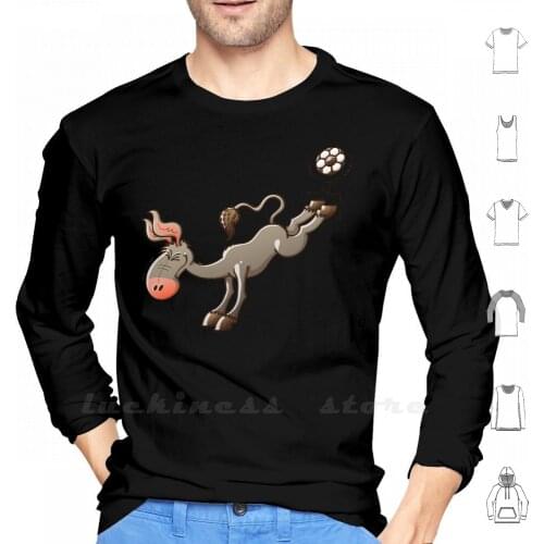 Donkey Shooting A Soccer Ball Hoodies Long Sleeve Football Soccer Fun Ball Boot Gray Cute Hoof Game Comic Humor Style