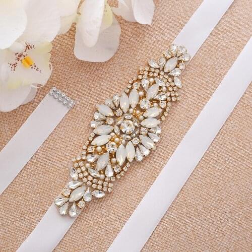 SESTHFAR Thin Opals Wedding Belt Rhinestone Wedding Sash Crystal Bridal Belt For Bridal Accessories
