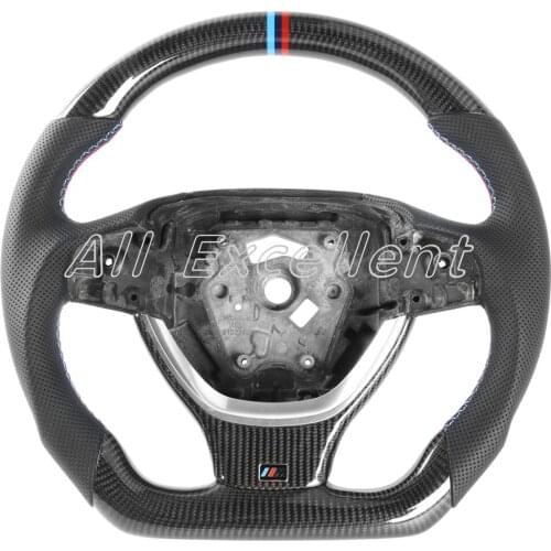 Carbon Fiber & Perforated Leather for BMW F10 F18 2013-2017 5 6 7 series Steering Wheel with Silver+Carbon Fiber Tirm
