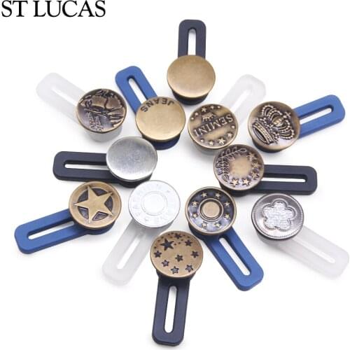 Non-Sewing Buttons Adjustable Disassembly Retractable Jeans Waist Button Metal Extended Buckles Pant Waistband Expander