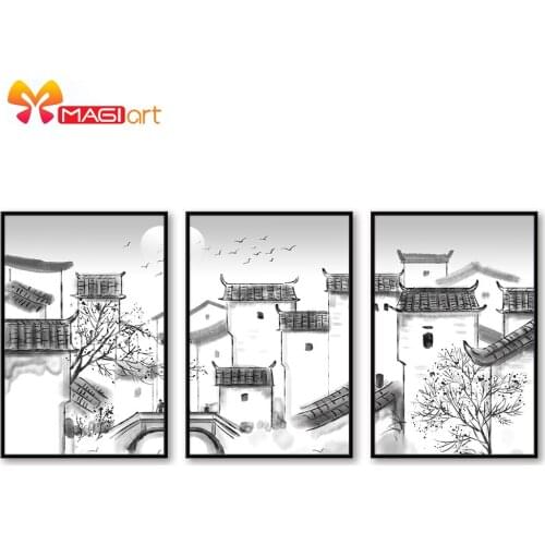 Cross stitch kits Embroidery needlework sets 11CT water soluble canvas patterns 14CT Ink painting Chinese Jiangnan -NCMC047