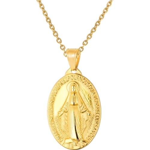 WT-REN012 Fashion women Stainless steel Virgin Mary necklace religous gold stainless steel Prevent allergy metal necklaces