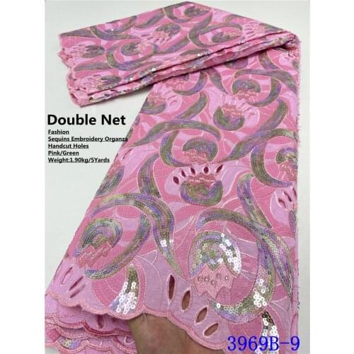 XIYA New Design Gold With Sequins African French Organza Lace Fabric High Quality Nigerian Pink Lace Fabric For Garment 3969B