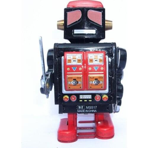 [Funny] Classic collection Retro Clockwork Wind up Metal Walking Tin Toy Warrior robot Mechanical kids christmas gift