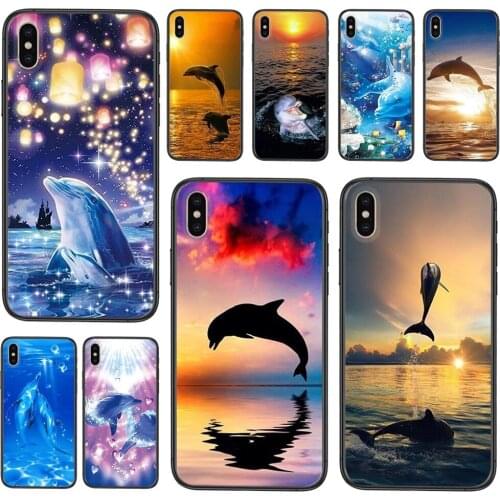 For iPhone 11 12 Mini Pro 5 5S SE 5C 6 6S 7 8 X 10 XR XS Plus Max Sunset Jumping Dolphin Ocean Colours Protective Phone Cover