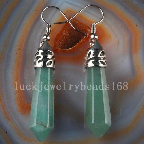 Free Shipping Women Fashion Jewelry Aventurine Pendulum Earrings Pair C2652