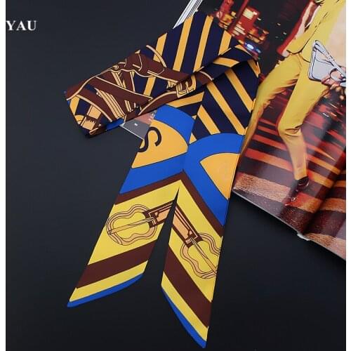 Brand 95cm*5cm Double-color Striped Printed Bag Small Scarf Women Twill Silk Scarf Headband Long Scarves Bag Accessories Ribbon