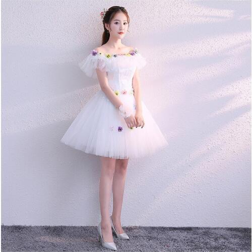 Elegant White Color Flowers Lace Cocktail Dresses Off the Shoulder Short Mini Prom Gowns 2019 Robe De Soiree Party Dresses