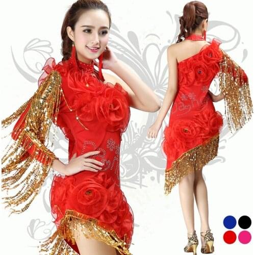 Black/Blue/Red/Rose Girl Latin/Modern Dance Dress Women Night Club Sequin Dress Dress Adult Salsa/Ballroom/Tango Costume Dancing