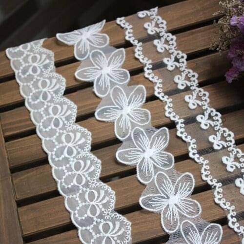1 Meter 3 Styles White Cotton Embroidered Lace Trim Ribbon Fabric DIY Handmade Craft Bridal Gown Veil Sewing Accessories