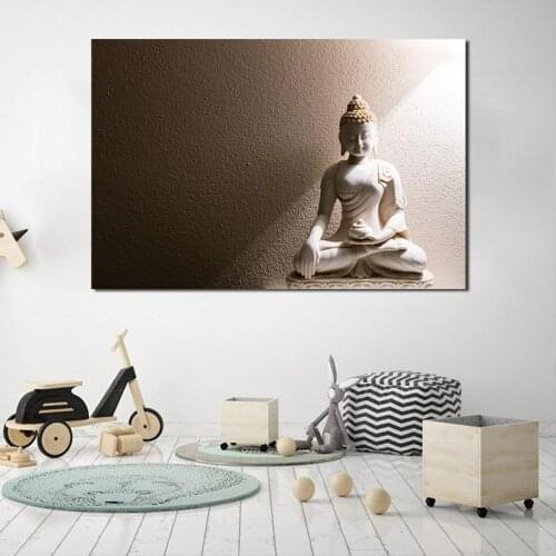 1 Pieces Modern Home Decor Pictures White Marble Buddha Wall Art Print Posters Canvas Paintings For Living Room