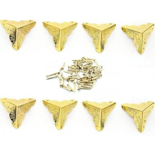 12pcs Decorative Box Corner Protector with Screws Decorative Corner Antique Triangle Rattan Carved Metal Wooden Box Edge Guard