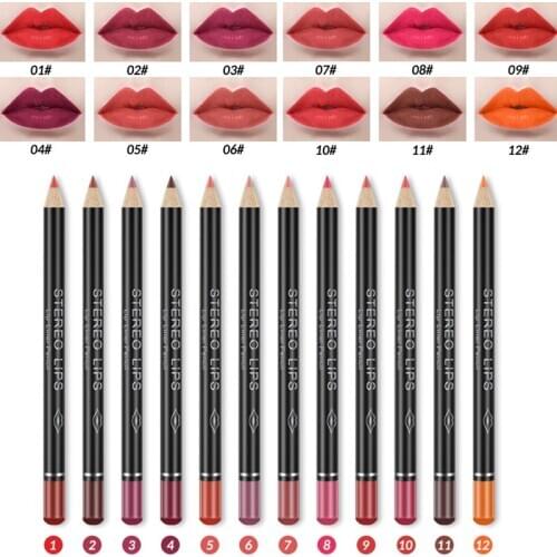 12pcs Matte Lip Liner Set Long Lasting Matt Smooth Pencil for Lip Contour Lipline Multi-functional Makeup Cosmetics Pen