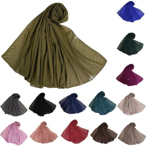 180*75Cm Chiffon Scarf Fashion Women Rhinestone Head Wrap Muslim Hijab Turban Scarves Shawl Islamic Headscarf Stoles Headwear