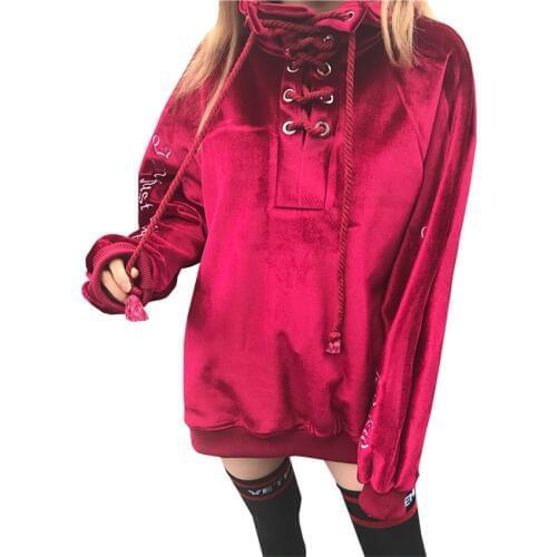 2017 Autumn Winter Fashion Women Letter Velour Sweatshirts Casual Vintage Fleece Pullovers Coat Slim Drop-shoulder Hoodies Mw067