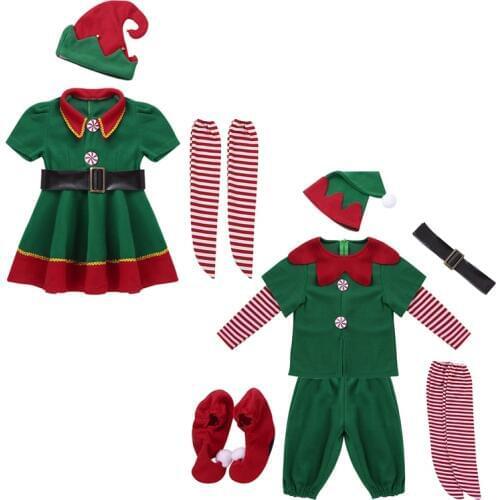 2019 Green Elf Girls Christmas Costume Festival Santa Clause for Girls New Year Chilren Clothes Fancy Dress Christmas PartyDress