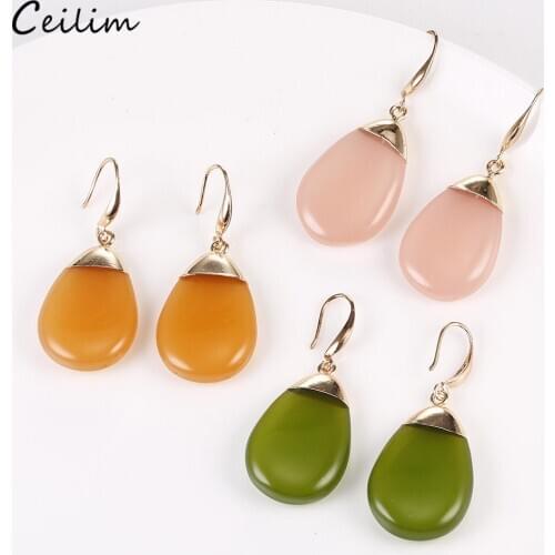 2020 New Luxury Teardrop Dangle Earring for Women Fashion Colorful Resin Stone Water Drop Earring Wedding Jewelry Female Gifts