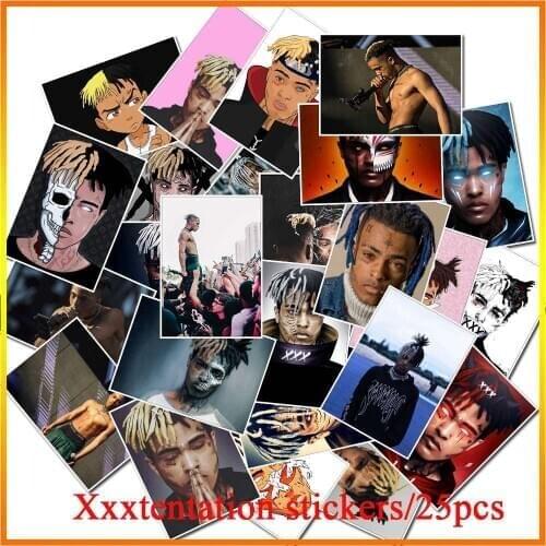 25pcs American Rapper Star Xxxtentacion Poster Sticker for Laptop Skateboard Suitcase Luggage Waterproof Graffiti Sticker Toys