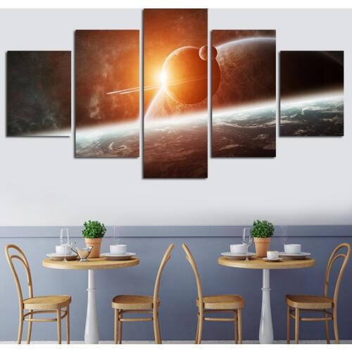 5 Panel Wall Art Aurora Borealis Painting Home Decor Canvas Picture Northern Lights Canvas Painting For Living Room Unframed