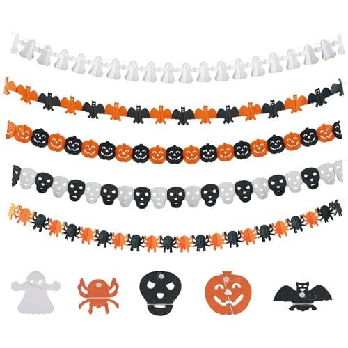 METABLE 5Pcs Chain Hanging Garland With Pumpkin Bat Spiders Ghost Skeleton Pattern Halloween Horror Theme Props Party Supplies