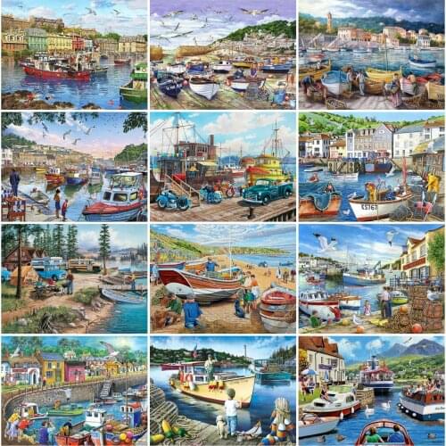 EverShine Diamond Mosaic Scenery Cross Stitch Diamond Painting Ship Picture Rhinestones Art Kits Sea Handmade Decoration Home