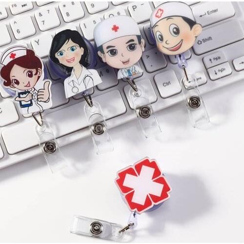 21 Style Doctor Retractable Pull Badge Reel lanyards Nurse Exhibition ID Name Tag Card Badge Holder Cute Clips Keychain Pendant